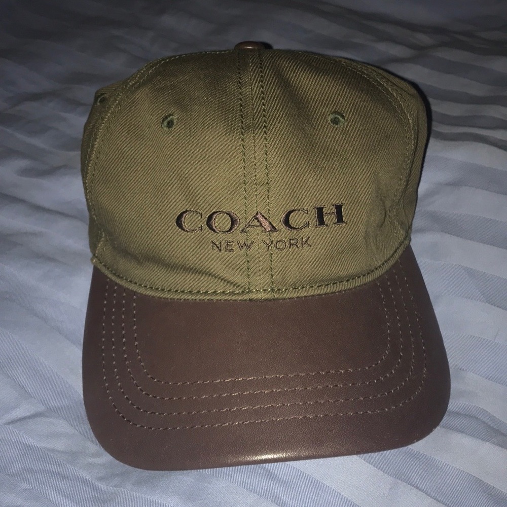 Rare COACH olive green and leather baseball hat